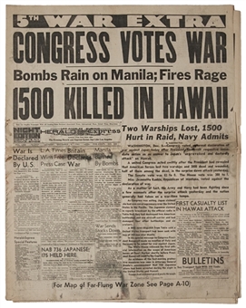 1941 Japanese Bomb Pearl Harbor-US Declares War Newspaper